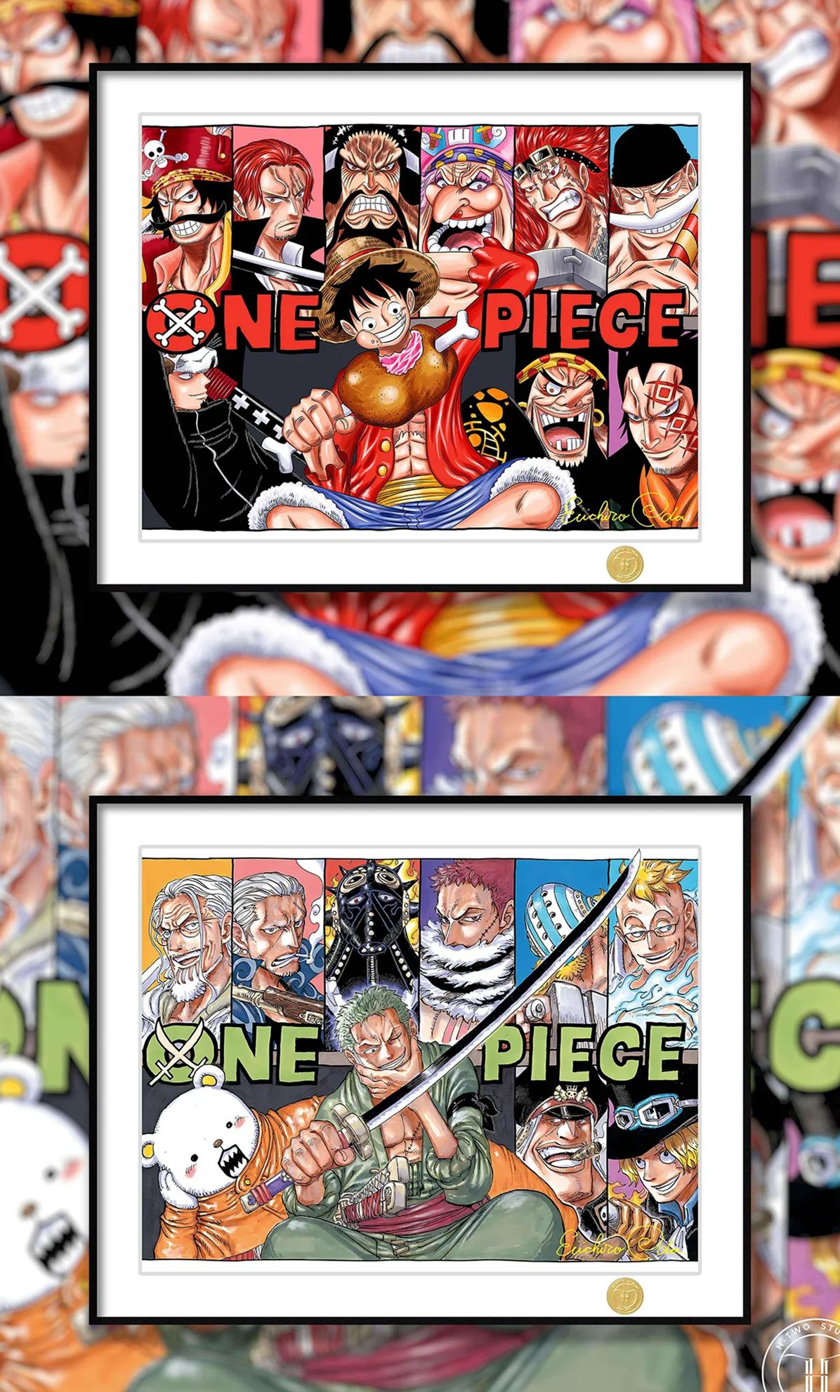 In stock The King and the Right Hand Pirate King Luffy Zoro Red Hair Kaido Big Mom Law Decorative Painting Frame size 50×40cm-KWII-GK