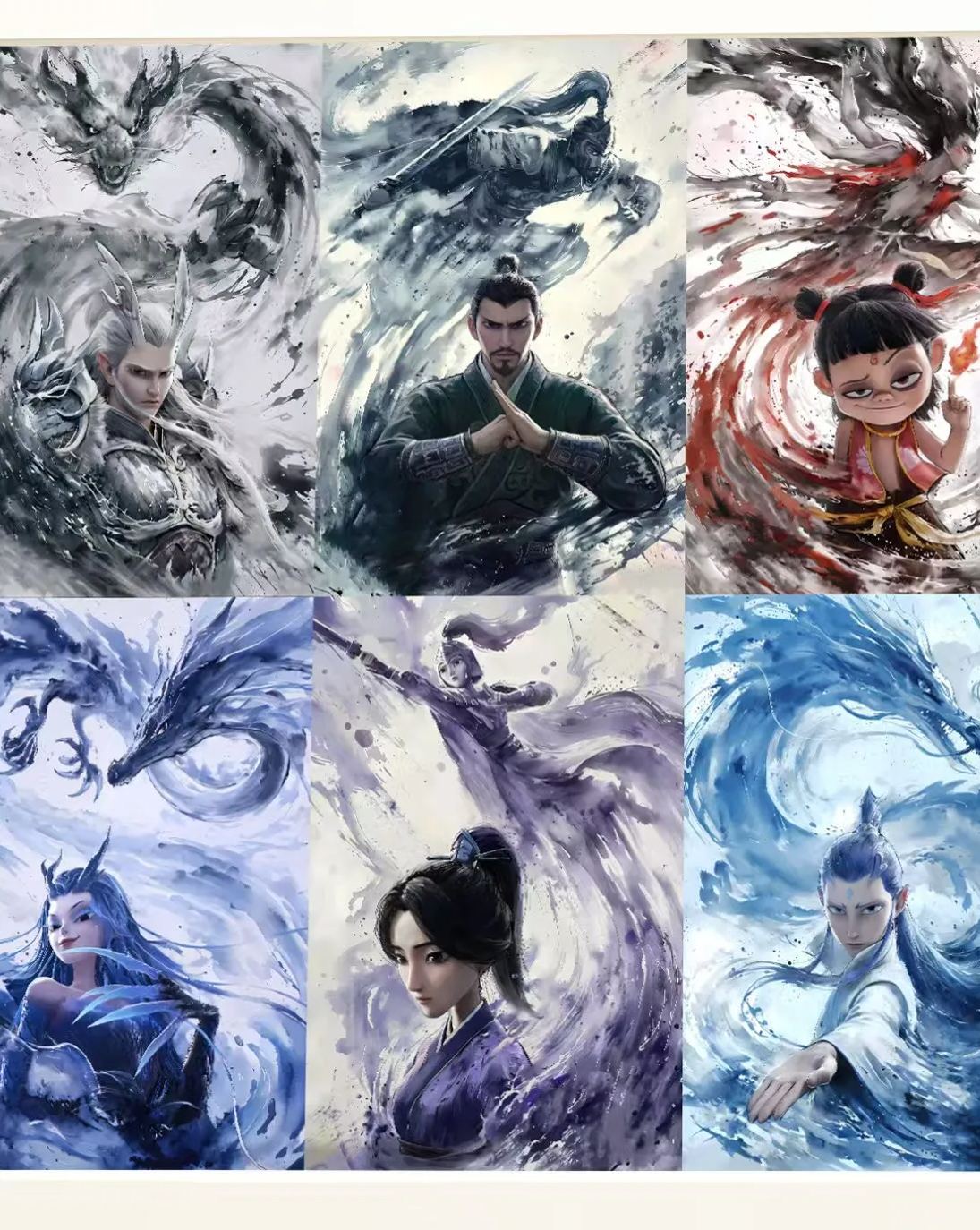 Nezha The Devil Boy Conquers the Dragon King Ao Bing and Ao Guang Nezha Taiyi Zhenren decorative painting, in stock-KWII-GK