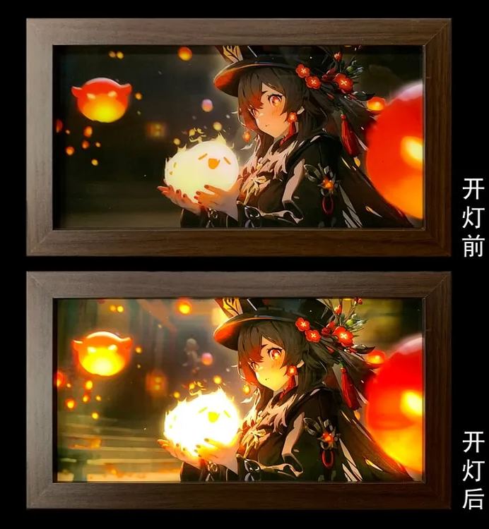 IN-STOCK Mystical Art Studio -  Genshin Impact - 3D Decorative Paint of Light Guide Transformation Hu Tao with LED - Decorative Painting Scene-KWII-GK