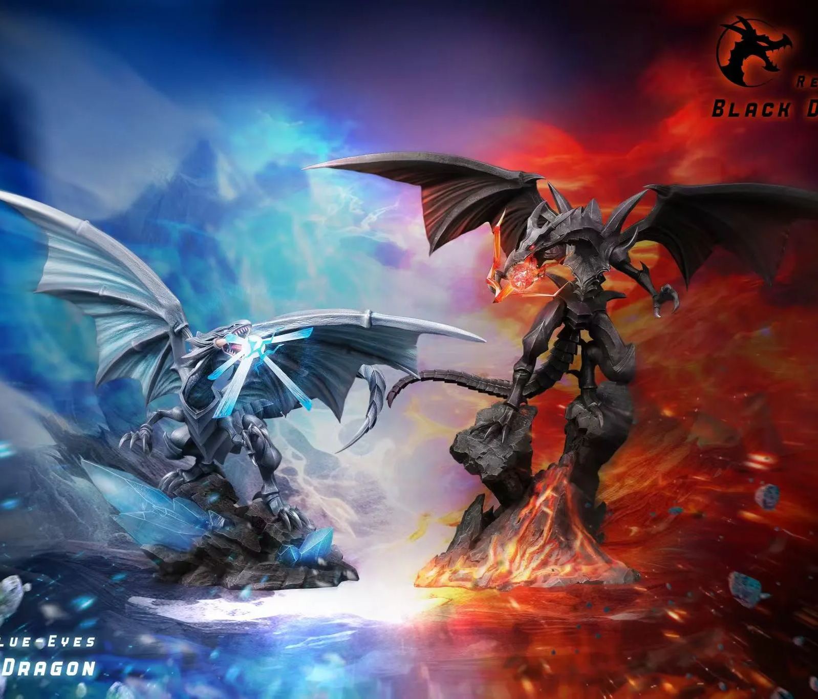 Yu-Gi-Oh! Blue-Eyes White Dragon and Red-Eyes Black Dragon Statue GK, Aftershock Studio, Pre-sale