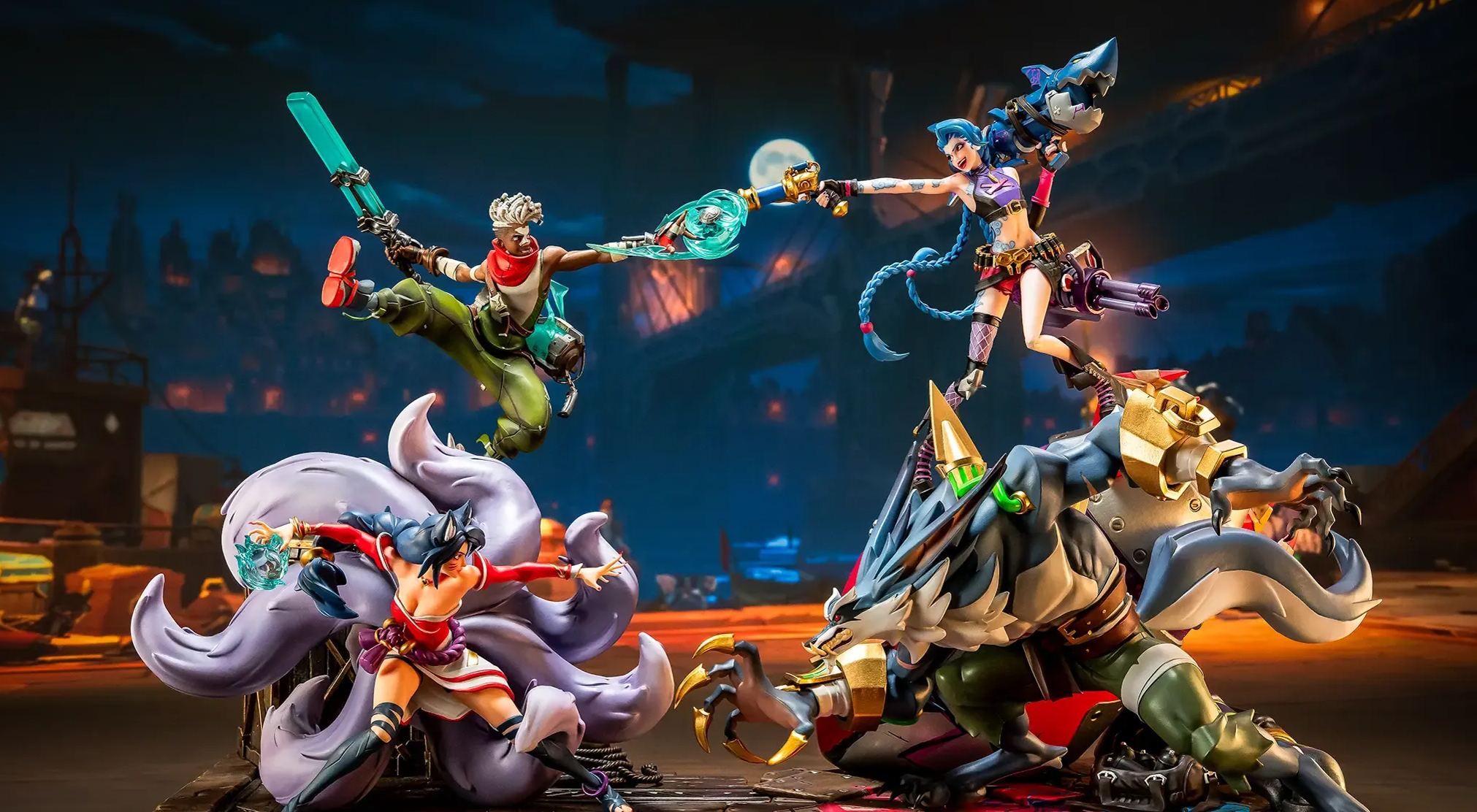 PureArts Studio - League of Legends 2XKO Jinx and Warwick VS Ahri and Ekko 1/ 10 Scale Statue (Licensed)