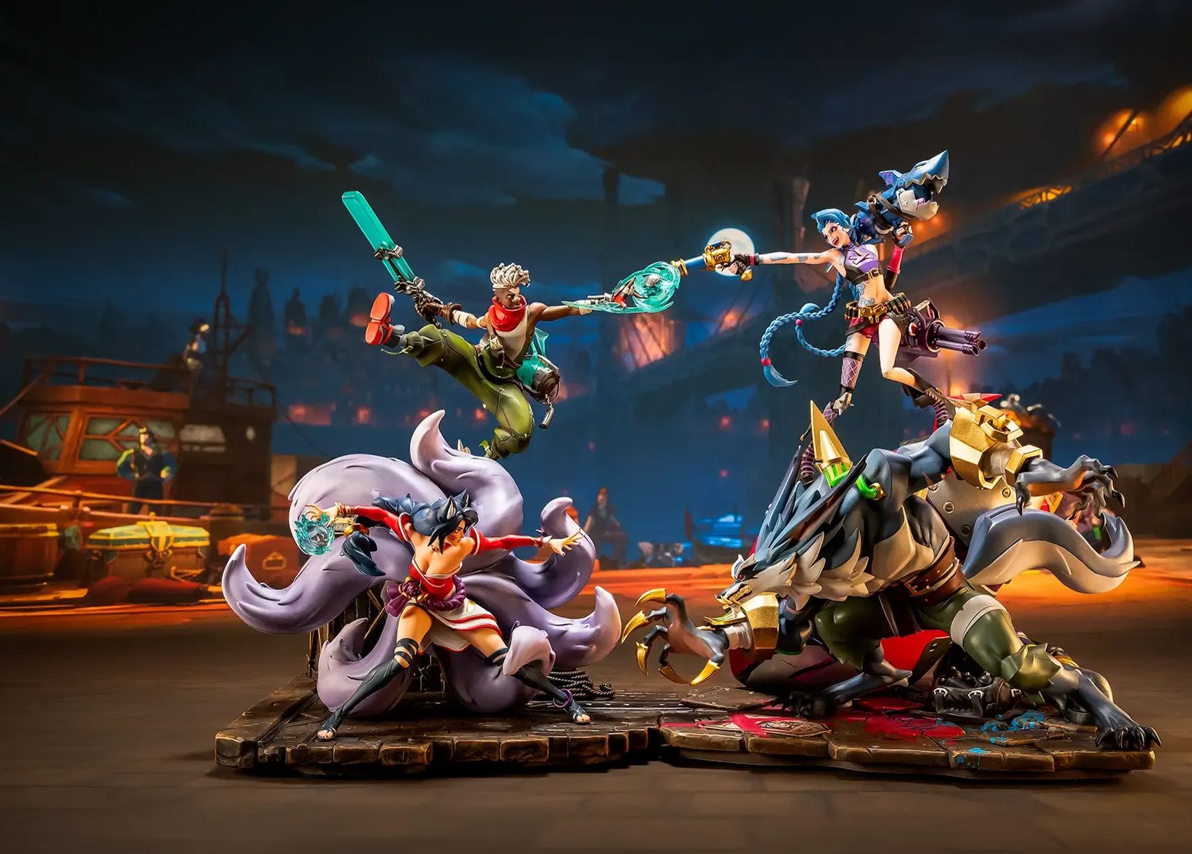 PureArts Studio - League of Legends 2XKO Jinx and Warwick VS Ahri and Ekko 1/ 10 Scale Statue (Licensed)