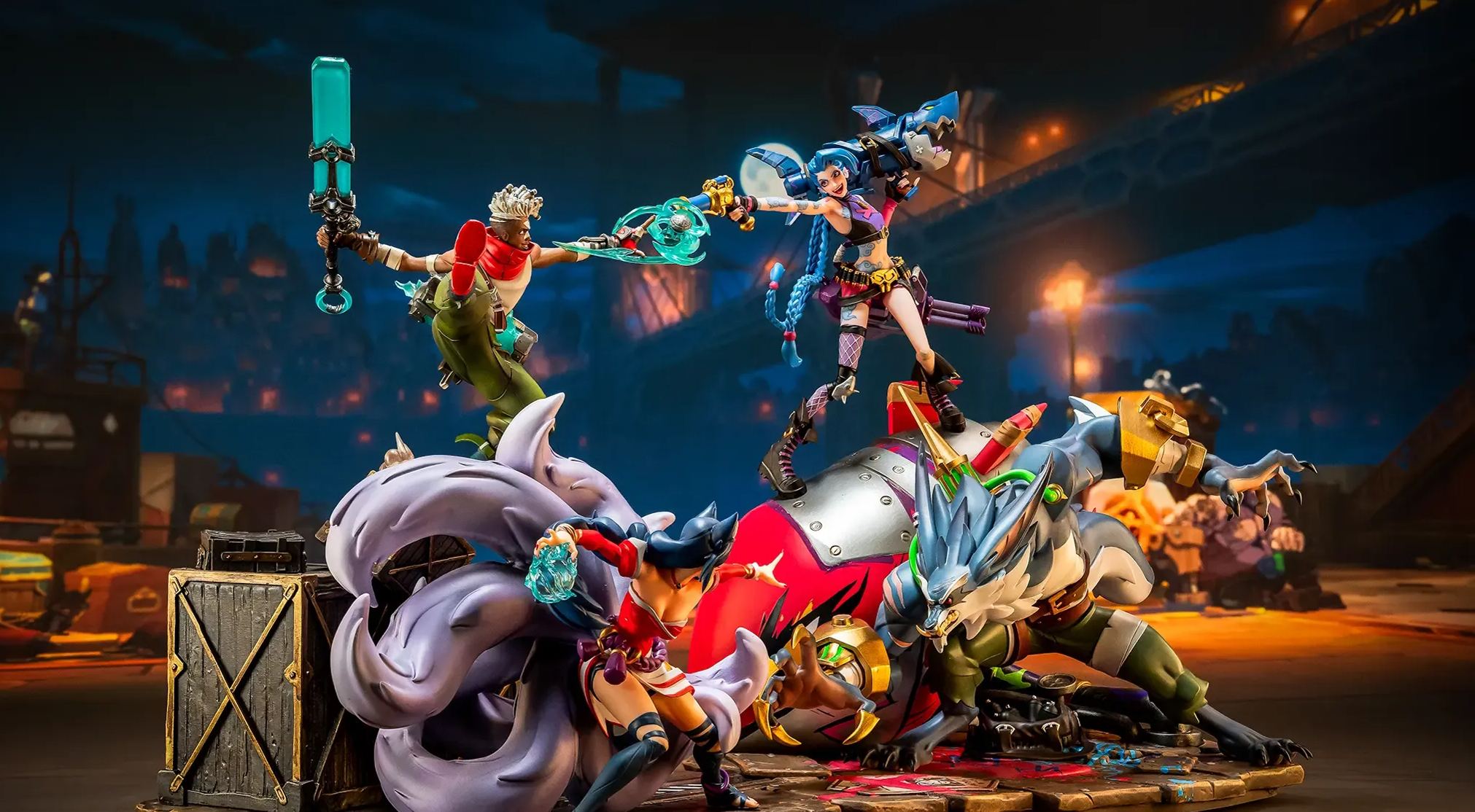 PureArts Studio - League of Legends 2XKO Jinx and Warwick VS Ahri and Ekko 1/ 10 Scale Statue (Licensed)