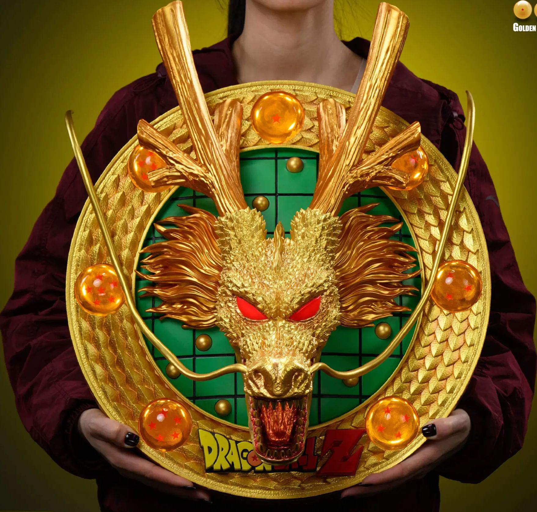 WH Studio - Golden Shenron 3D Wall-Mounted Table Display Dragon Ball Statue 