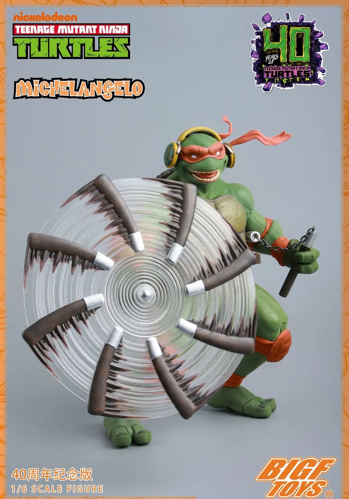 BIGFTOYS - TNMT Michelangelo 40th Anniversary Edition 1/6 Action Figure BIGF-004 (Licensed)Statue 