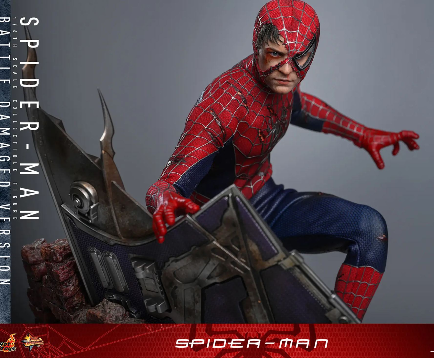 Hottoys - 1/6 Spider-Man Tobey Maguire Battle Damaged Version Action Figure MMS859 Licensed 