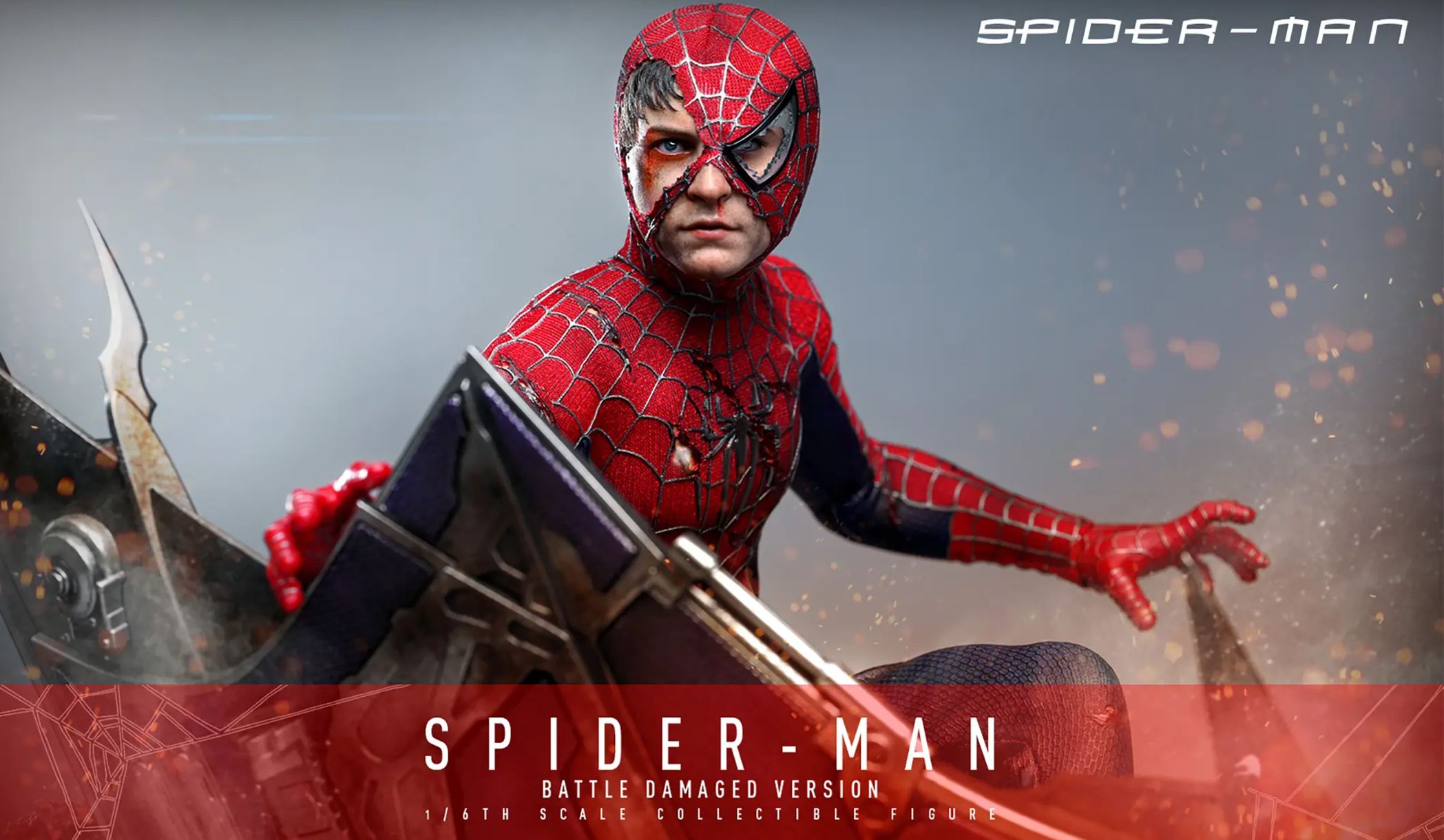 Hottoys - 1/6 Spider-Man Tobey Maguire Battle Damaged Version Action Figure MMS859 Licensed 