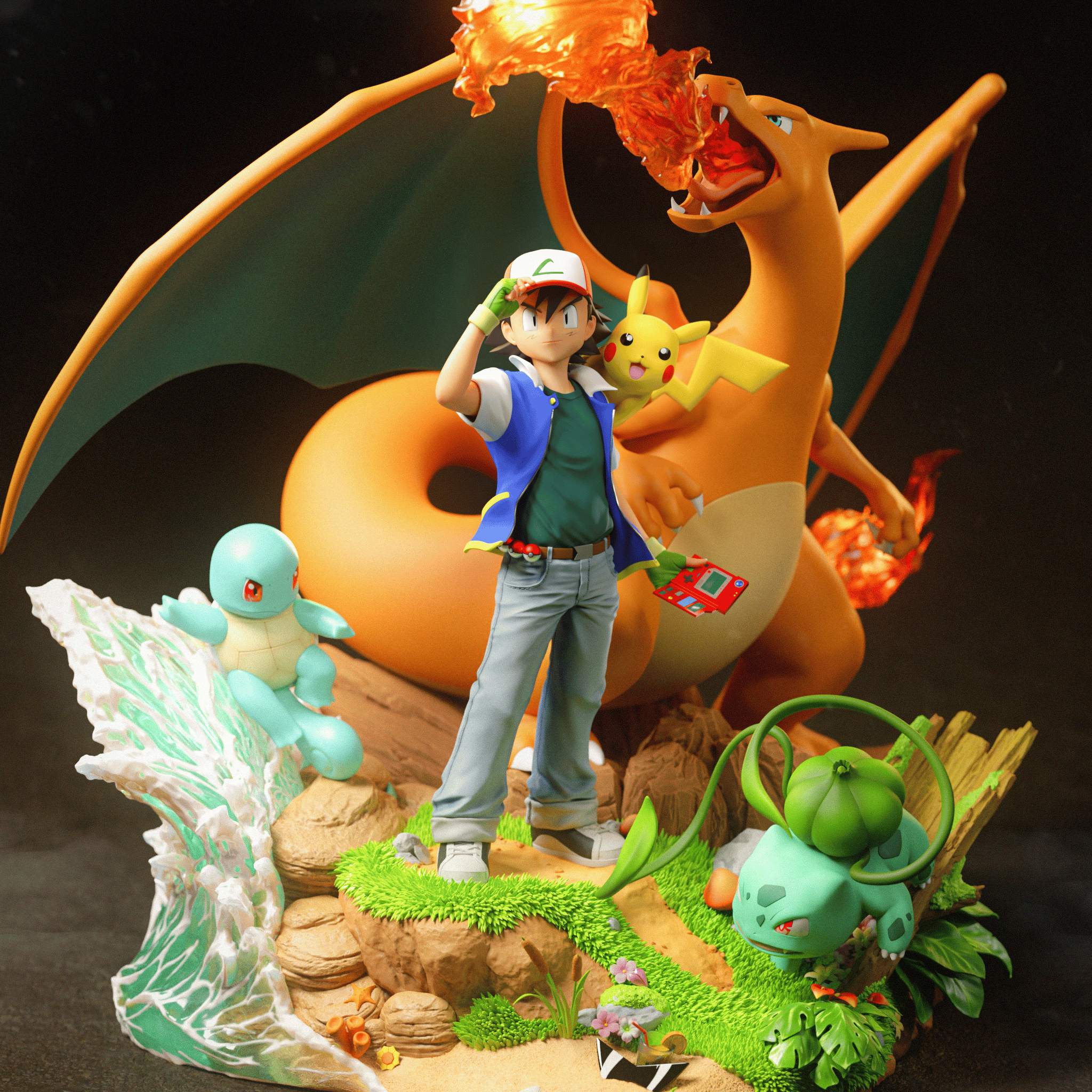 Pokemon Ash Diorama & Red Diorama Statue (GK)-Black Swan Collectibles