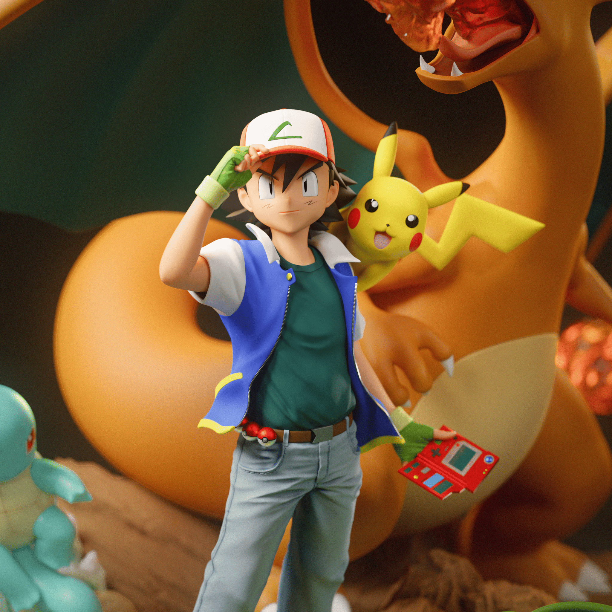 Pokemon Ash Diorama & Red Diorama Statue (GK)-Black Swan Collectibles