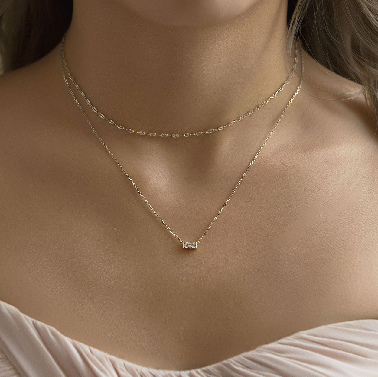 Baguette Pendant 18K White Gold Necklace | Mix Mix Style [Hot Seller]-Mix MIx Style