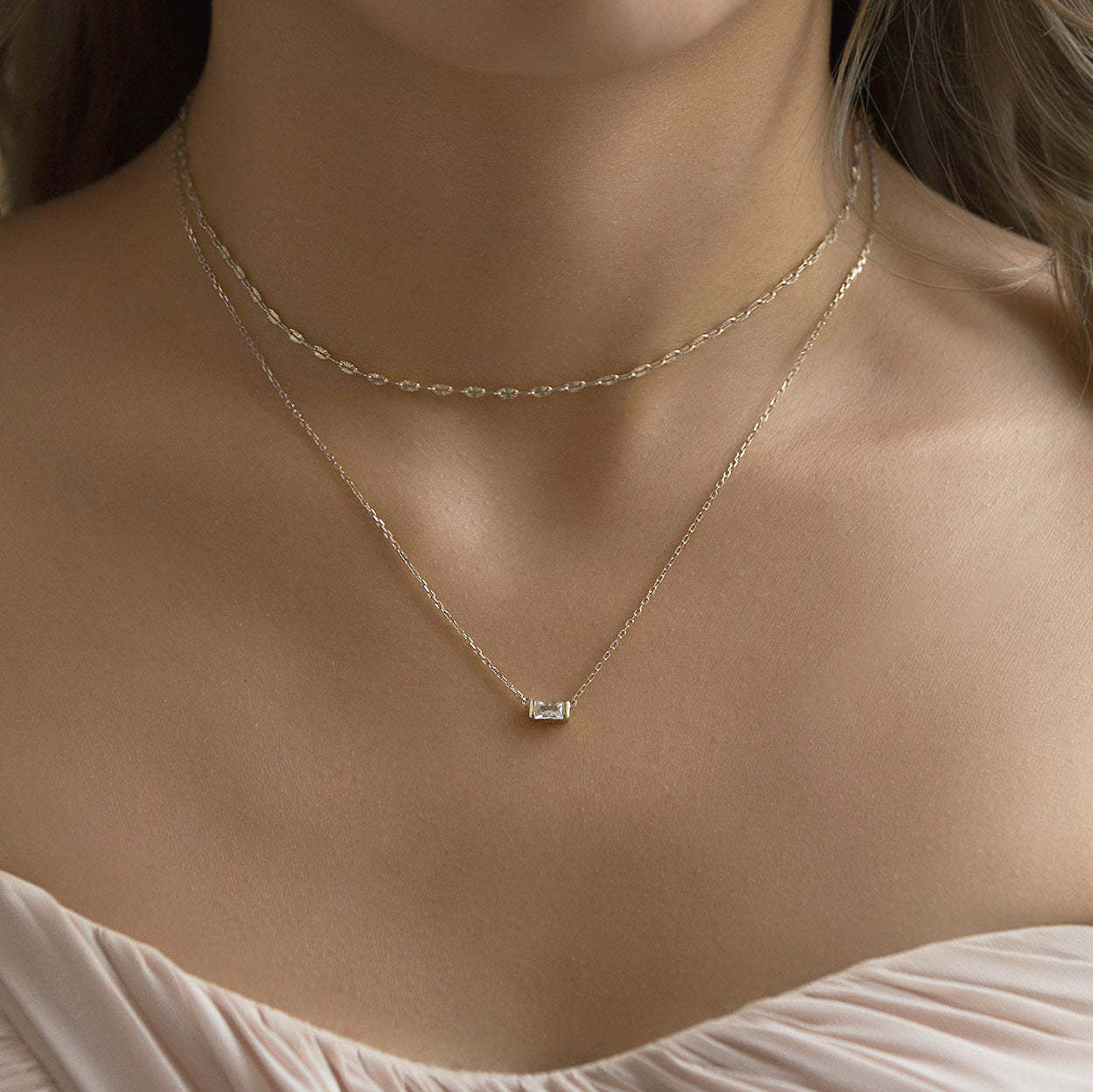 Baguette Pendant 18K White Gold Necklace | Mix Mix Style [Hot Seller]-Mix MIx Style