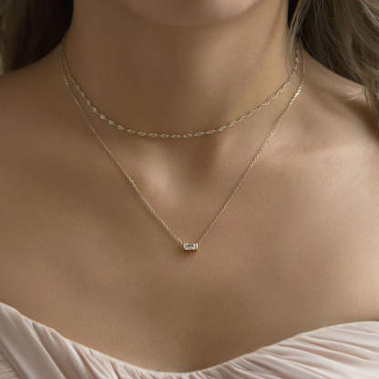 Baguette Pendant 18K White Gold Necklace | Mix Mix Style [Hot Seller]-Mix MIx Style