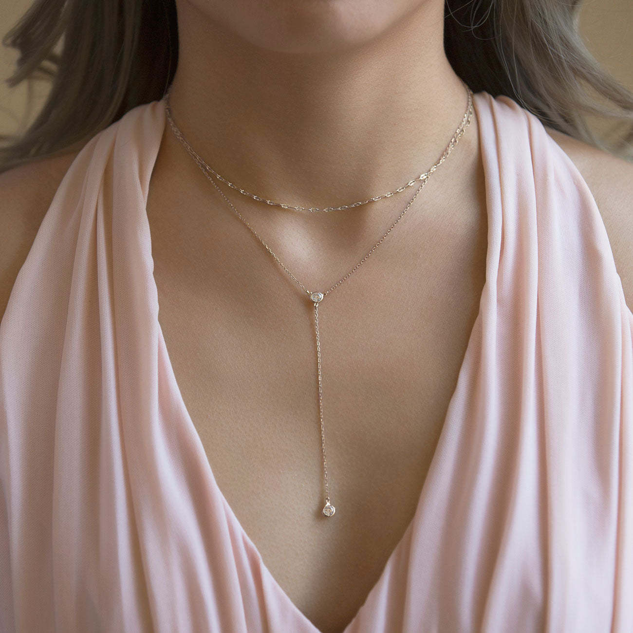 Dakota Layered Lariat 18K White Gold Necklace | Mix Mix Style [Hot Seller]-Mix MIx Style