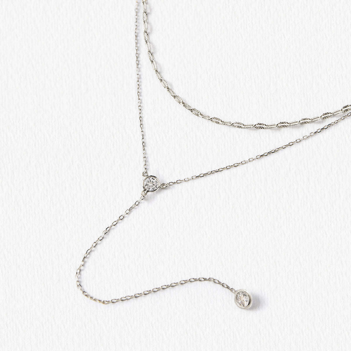 Dakota Layered Lariat 18K White Gold Necklace | Mix Mix Style [Hot Seller]-Mix MIx Style