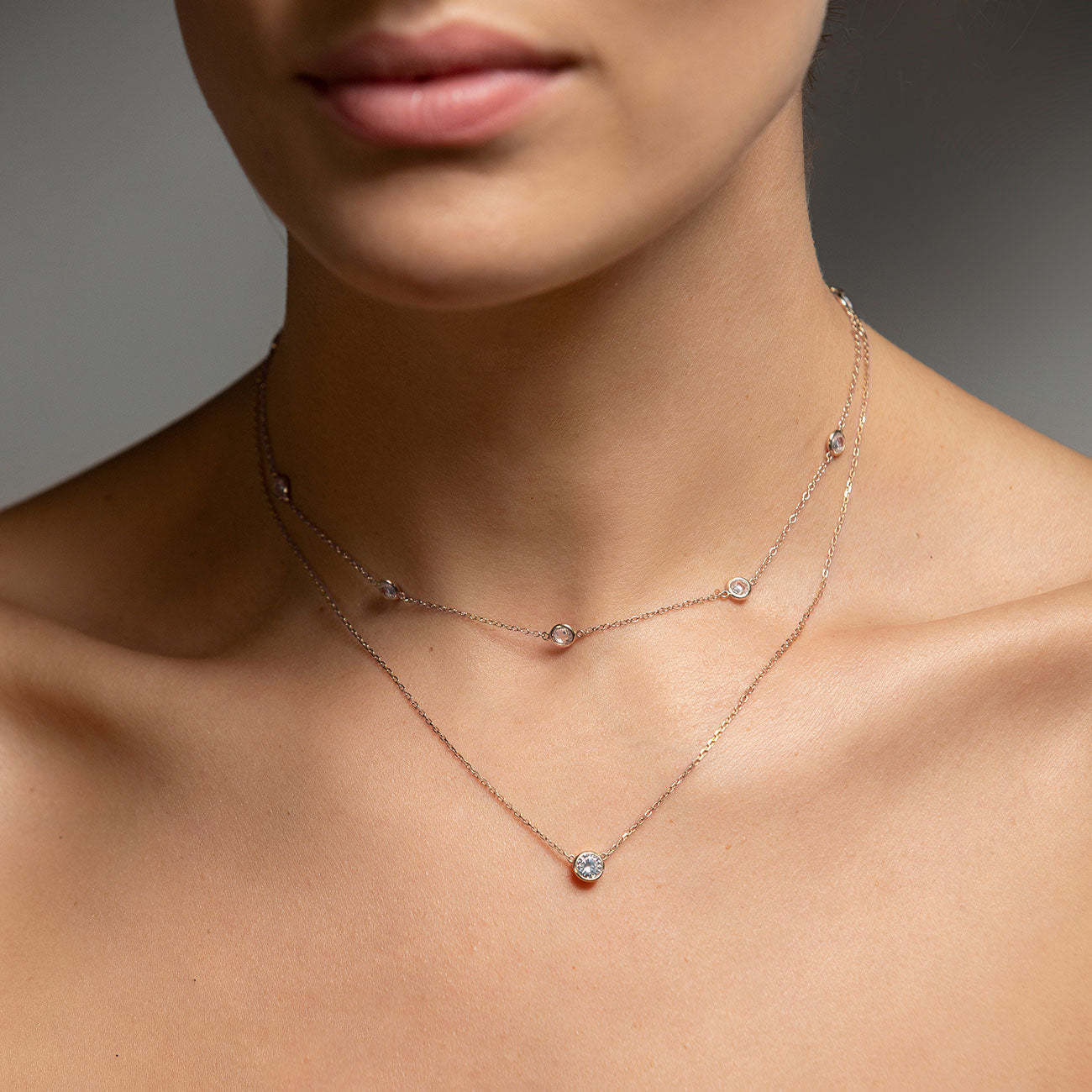 Crystal Layered 18K White Gold Necklace | Mix Mix Style [Hot Seller]-Mix MIx Style
