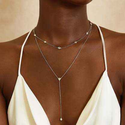 Choker Lariat 18K White Gold Necklace Set | Mix Mix Style [Hot Seller]-Mix MIx Style