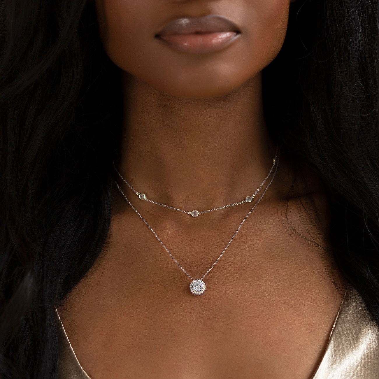 Crystal Chain Round Layered 18K White Gold Necklace | Mix Mix Style [Hot Seller]-Mix MIx Style