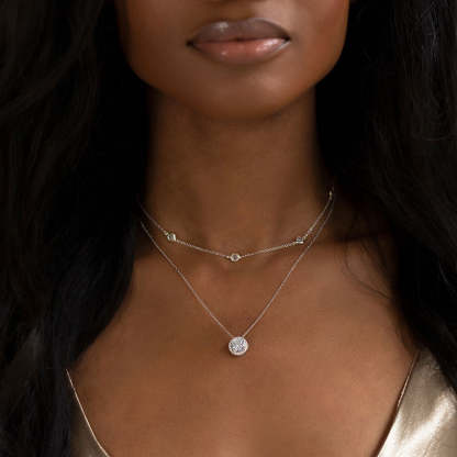 Crystal Chain Round Layered 18K White Gold Necklace | Mix Mix Style [Hot Seller]-Mix MIx Style