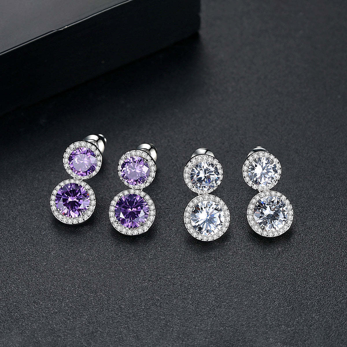 Purple - White Dazzling Round Cut Moissanite Diamonds Elegant 18k White Gold Plated Vintage Drop Earrings | Mix Mix Style-Mix MIx Style