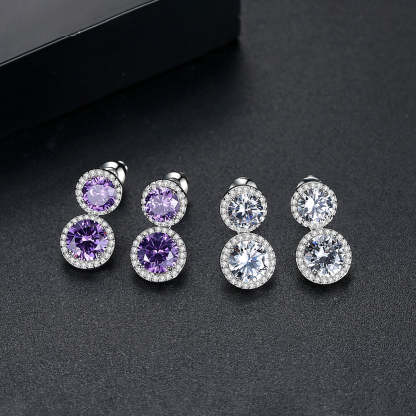 Purple - White Dazzling Round Cut Moissanite Diamonds Elegant 18k White Gold Plated Vintage Drop Earrings | Mix Mix Style-Mix MIx Style