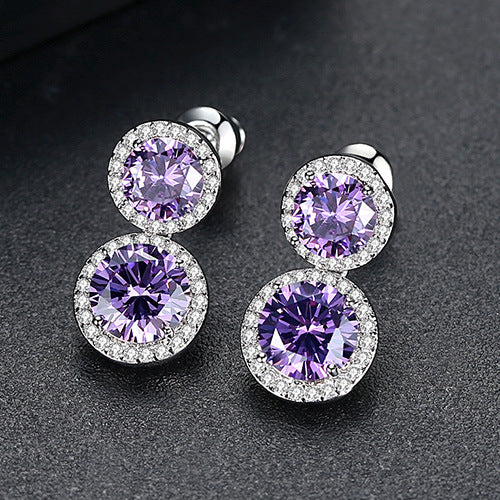 Purple - White Dazzling Round Cut Moissanite Diamonds Elegant 18k White Gold Plated Vintage Drop Earrings | Mix Mix Style-Mix MIx Style