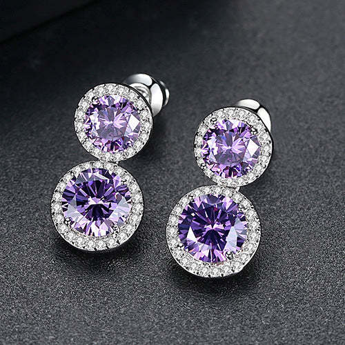 Purple - White Dazzling Round Cut Moissanite Diamonds Elegant 18k White Gold Plated Vintage Drop Earrings | Mix Mix Style-Mix MIx Style