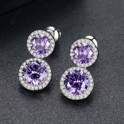 Purple - White Dazzling Round Cut Moissanite Diamonds Elegant 18k White Gold Plated Vintage Drop Earrings | Mix Mix Style-Mix MIx Style
