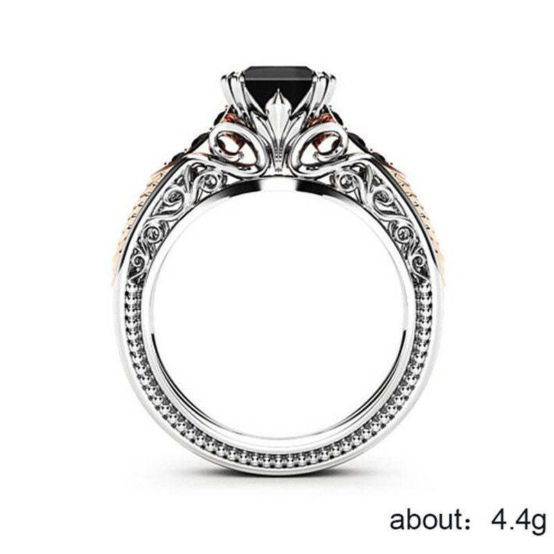 Zhenrong eBay hot selling fashion 925 silver plated black square diamond princess ring European and American engagement ring for women-Mix MIx Style