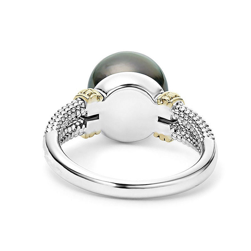 Zhenrong cross-border supply ebay inlaid gray pearl ring European and American wish round plated 925 silver engagement ring-Mix MIx Style
