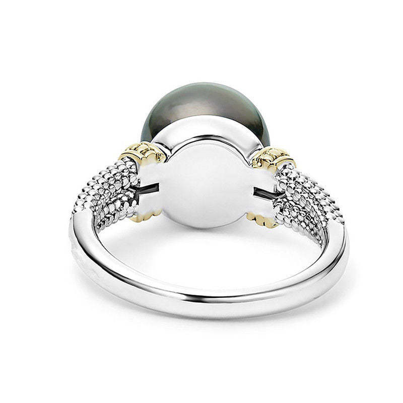 Zhenrong cross-border supply ebay inlaid gray pearl ring European and American wish round plated 925 silver engagement ring-Mix MIx Style