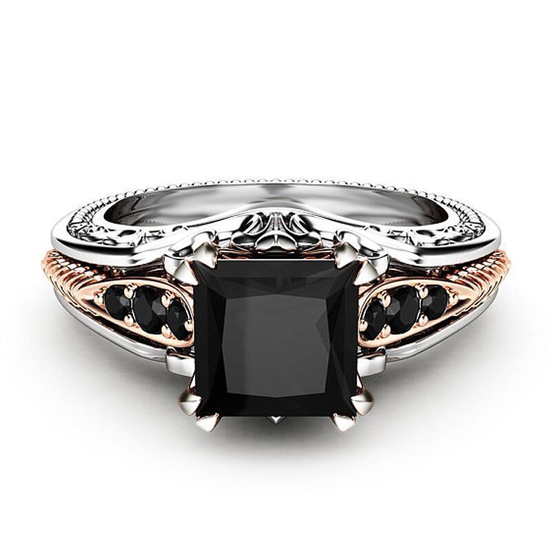 Zhenrong eBay hot selling fashion 925 silver plated black square diamond princess ring European and American engagement ring for women-Mix MIx Style