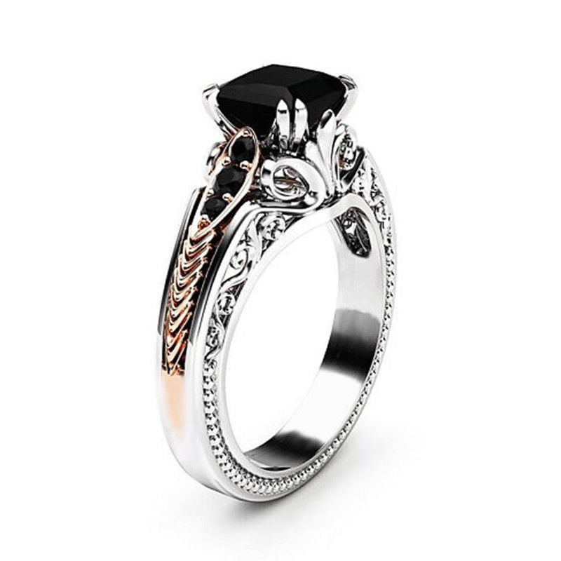 Zhenrong eBay hot selling fashion 925 silver plated black square diamond princess ring European and American engagement ring for women-Mix MIx Style