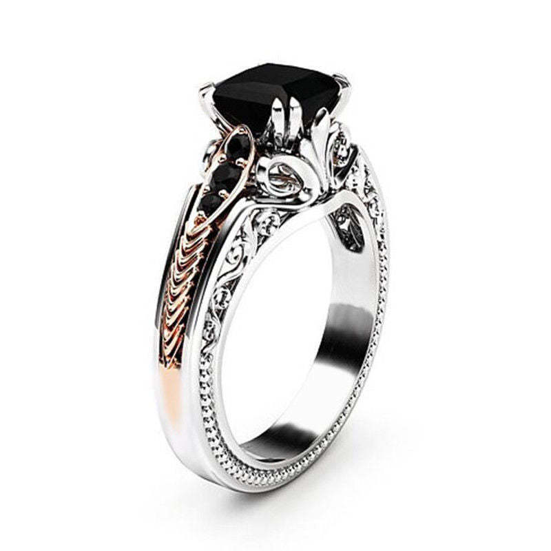 Zhenrong eBay hot selling fashion 925 silver plated black square diamond princess ring European and American engagement ring for women-Mix MIx Style