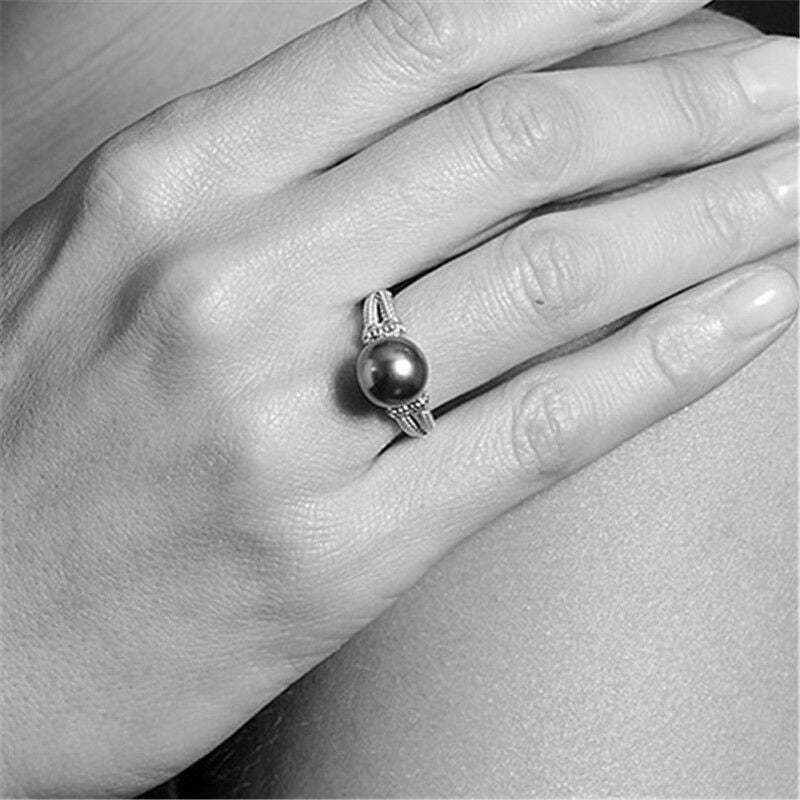 Zhenrong cross-border supply ebay inlaid gray pearl ring European and American wish round plated 925 silver engagement ring-Mix MIx Style