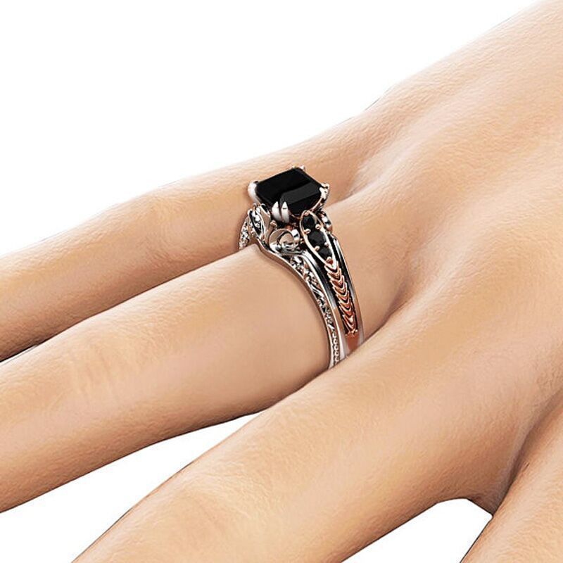 Zhenrong eBay hot selling fashion 925 silver plated black square diamond princess ring European and American engagement ring for women-Mix MIx Style