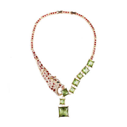 Leopard Vintage Pendant Green Cushion Cut Diamond Luxurious 18k Gold Plated Necklace Jewelry | Mix Mix Style-Mix MIx Style