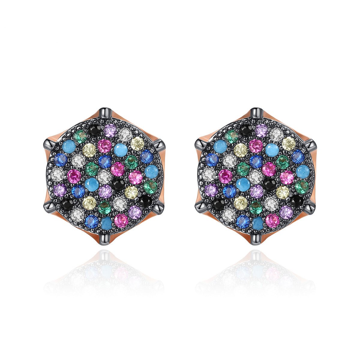 Black Multicolor - White Trendy Moissanite Diamonds Elegant 18k Vermeil Gold Plated Vintage Retro Stud Earrings | Mix Mix Style-Mix MIx Style