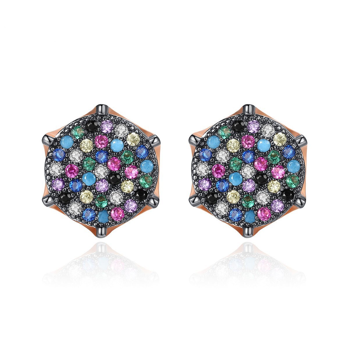 Black Multicolor - White Trendy Moissanite Diamonds Elegant 18k Vermeil Gold Plated Vintage Retro Stud Earrings | Mix Mix Style-Mix MIx Style