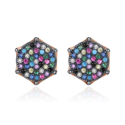 Black Multicolor - White Trendy Moissanite Diamonds Elegant 18k Vermeil Gold Plated Vintage Retro Stud Earrings | Mix Mix Style-Mix MIx Style