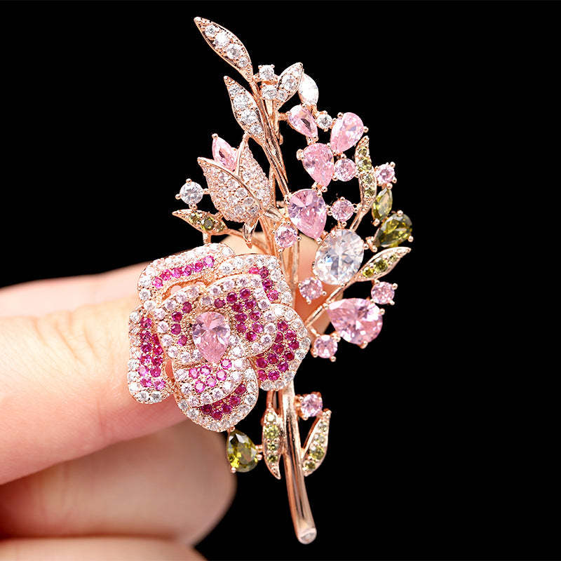Korean heavy industry micro-encrusted zirconium corsage temperament flower zircon brooch evening dress accessories rose brooch for women-Mix MIx Style