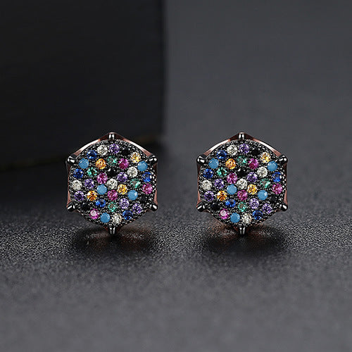 Black Multicolor - White Trendy Moissanite Diamonds Elegant 18k Vermeil Gold Plated Vintage Retro Stud Earrings | Mix Mix Style-Mix MIx Style