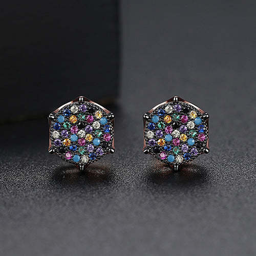 Black Multicolor - White Trendy Moissanite Diamonds Elegant 18k Vermeil Gold Plated Vintage Retro Stud Earrings | Mix Mix Style-Mix MIx Style