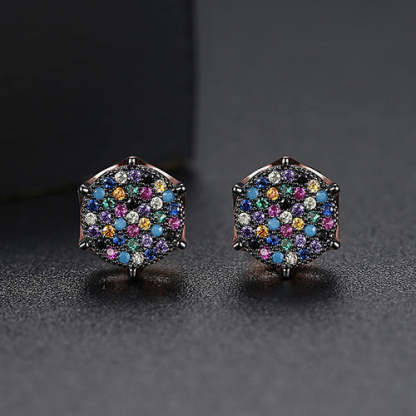 Black Multicolor - White Trendy Moissanite Diamonds Elegant 18k Vermeil Gold Plated Vintage Retro Stud Earrings | Mix Mix Style-Mix MIx Style