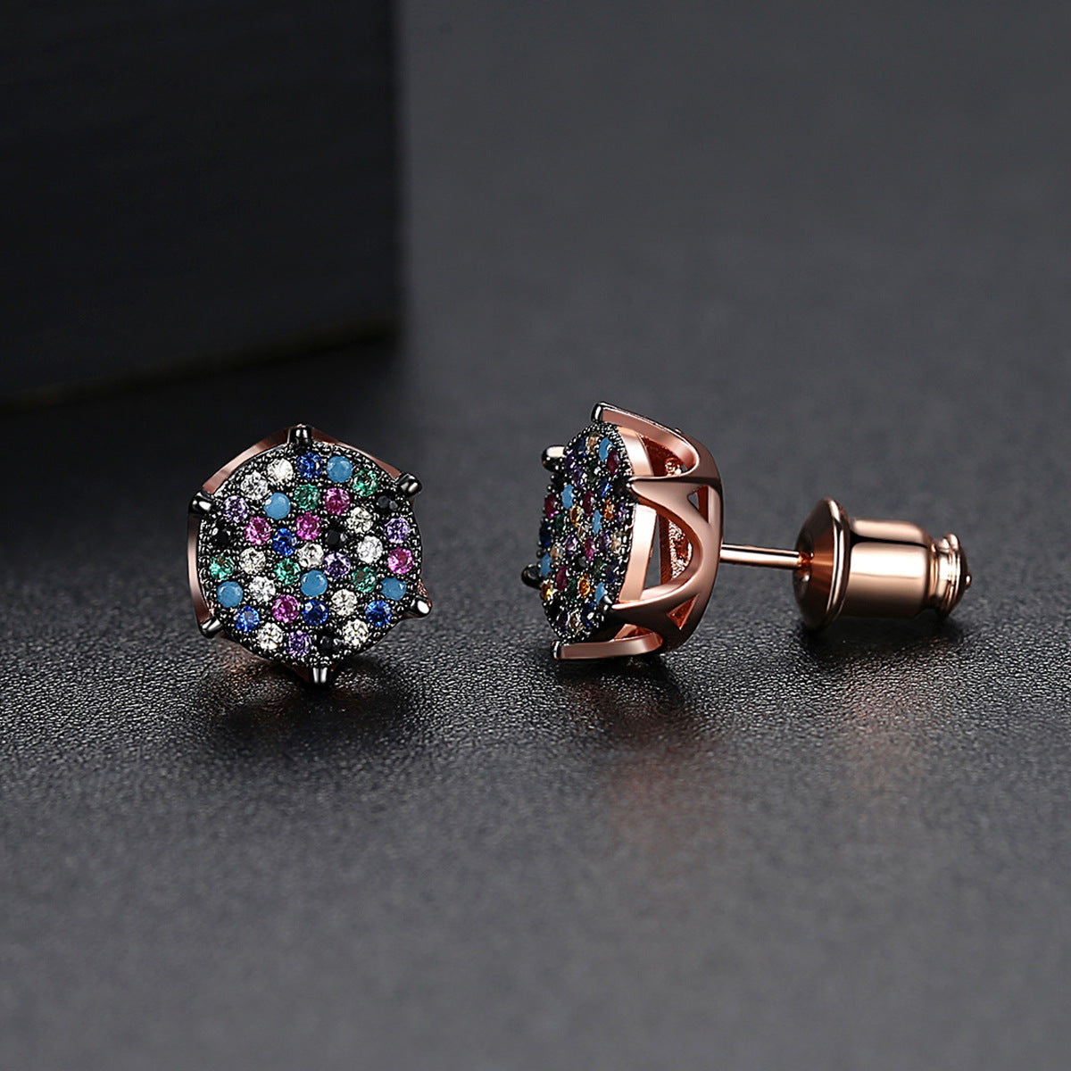 Black Multicolor - White Trendy Moissanite Diamonds Elegant 18k Vermeil Gold Plated Vintage Retro Stud Earrings | Mix Mix Style-Mix MIx Style