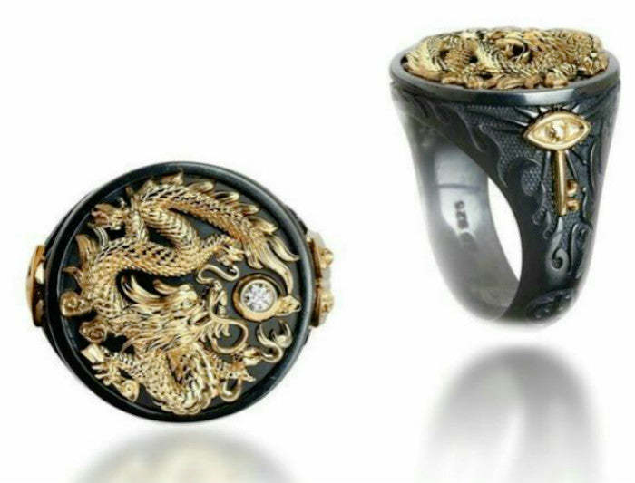 Black Detailed Dragon Moissanite Diamond 18k White Gold Plated Luxurio