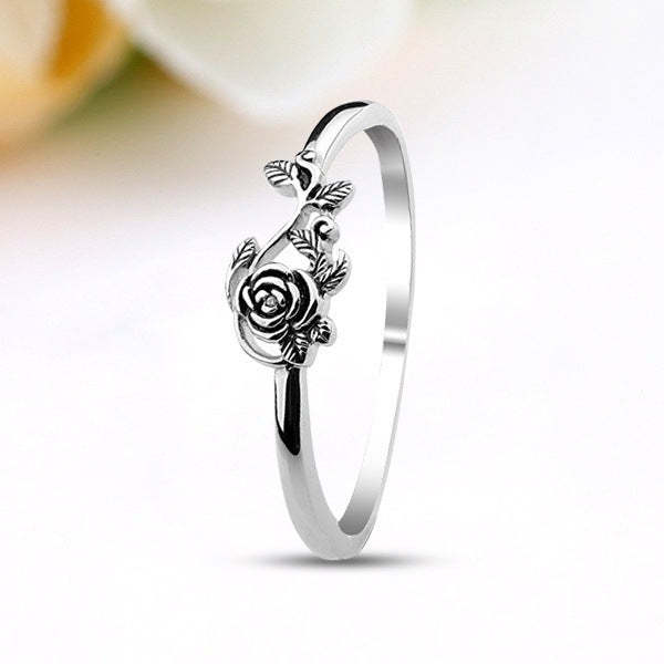 Silver Flower Rose Style Retro Classic Elegant Luxury 18k White Gold Plated Ring Jewelry | Mix Mix Style-Mix MIx Style