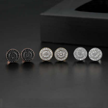 Black - White Circle Timeless Moissanite Diamonds Elegant 18k Vermeil/Rose Gold Plated Vintage Stud Earrings | Mix Mix Style-Mix MIx Style