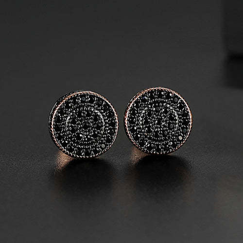 Black - White Circle Timeless Moissanite Diamonds Elegant 18k Vermeil/Rose Gold Plated Vintage Stud Earrings | Mix Mix Style-Mix MIx Style