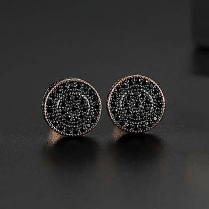 Black - White Circle Timeless Moissanite Diamonds Elegant 18k Vermeil/Rose Gold Plated Vintage Stud Earrings | Mix Mix Style-Mix MIx Style
