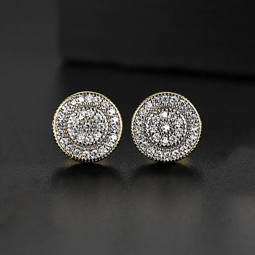 Black - White Circle Timeless Moissanite Diamonds Elegant 18k Vermeil/Rose Gold Plated Vintage Stud Earrings | Mix Mix Style-Mix MIx Style